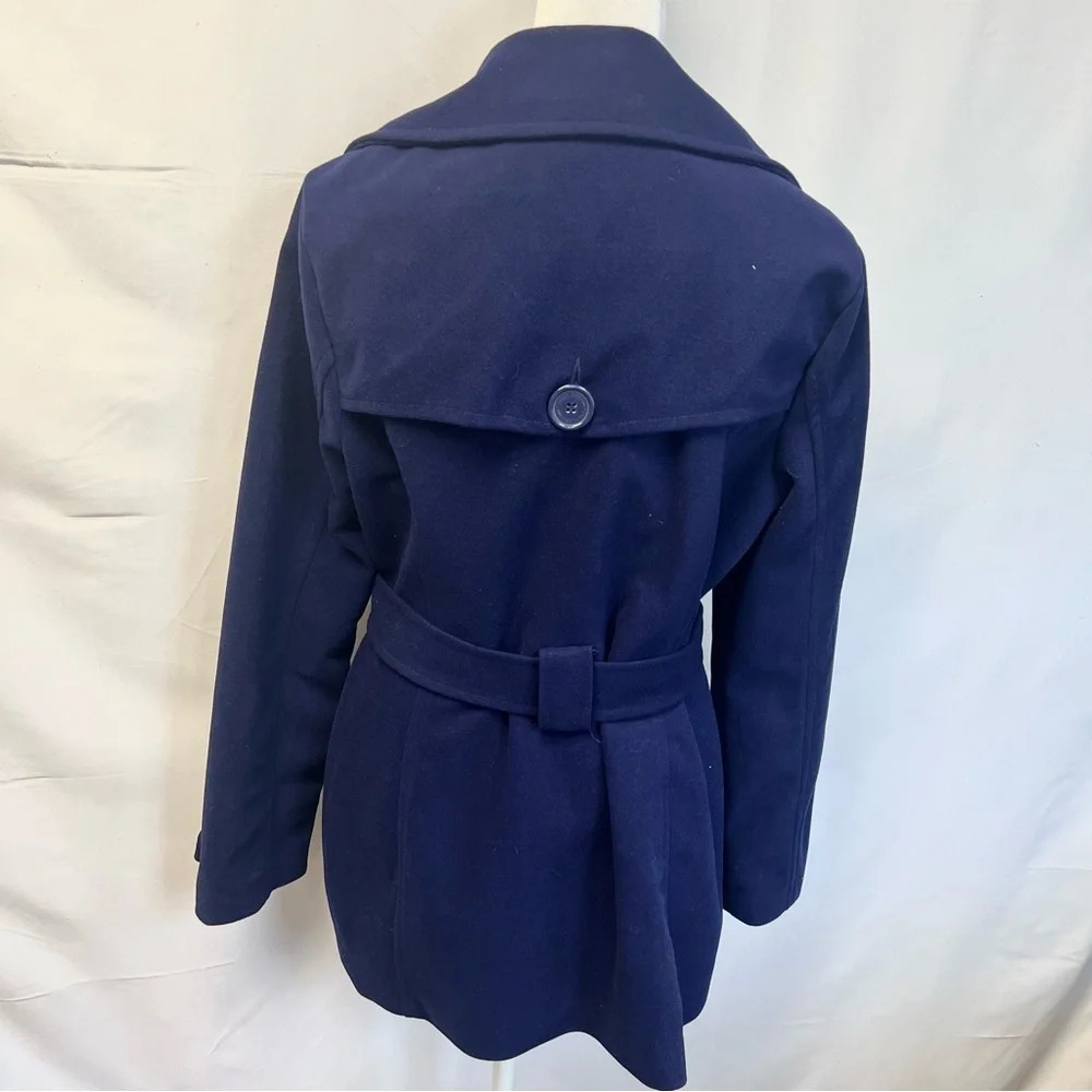 JOUJOU Double Breasted Navy Blue Belted Wool Trench Coat with Lining Size Large - Picture 10 of 16